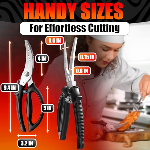 Poultry Shears – Heavy Duty Kitchen Shears for Cutting Meat, Bones, Poultry, Seafood & Vegetables – Stainless Steel Scissors with Non‑Slip Handles, Thick Spring, High Wear Resistance & Easy Cleaning