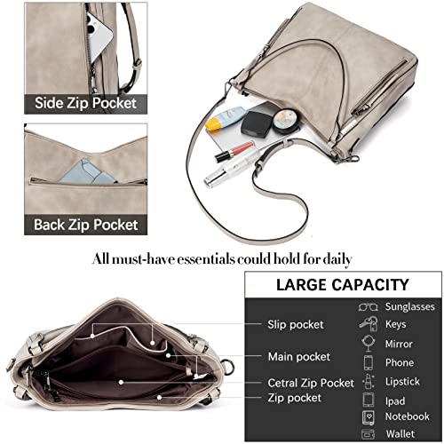 Bostanten Purses For Women Hobo Bags Vegan Leather Large Tote Handbags With Adjustable Crossbody Shoulder Strap Grey #TOP3