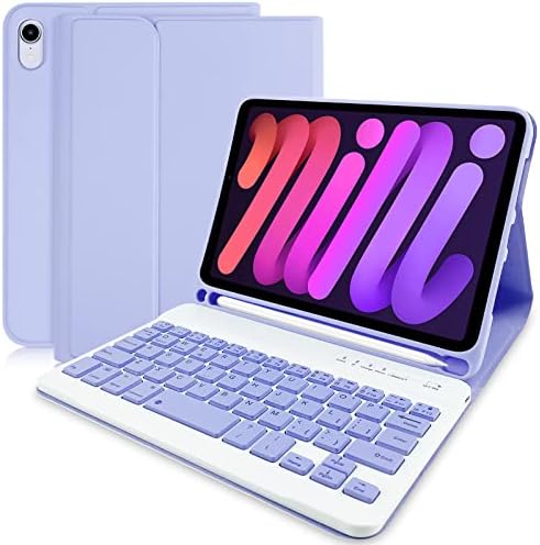 IPad Mini 6th Generation Keyboard Case 8.3 inch & Built-in Apple Pencil Holder - Slim Smart Cover with Magnetically Detachable Wireless Bluetooth Keyboard for iPad Mini 6 2021 (Purple)