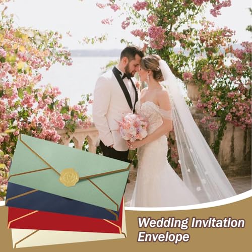 TIHNY 10 Stück Einladungskuverts mit goldenen Stickern, V-Klappen-Umschläge für Briefe, ideal für Geschäft, Karten und Feiern, Dunkelblau, 9,49 x 4,13 Zoll