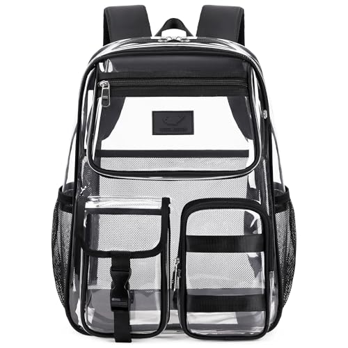 LXYGD Clear Backpack for School,Stadium Approved Transparent Heavy Duty See Through Backpack College Bookbag Travel Work Daypack Security for Teens Girls Women Students(Black)