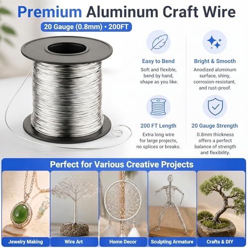 Image of Therwen 200ft 20 Gauge Stainless Steel Wire for Gardening, Electroculture, Bonsai, Jewelry Making Beading DIY Craft Pure Bare Stainless Steel Wire Spool
