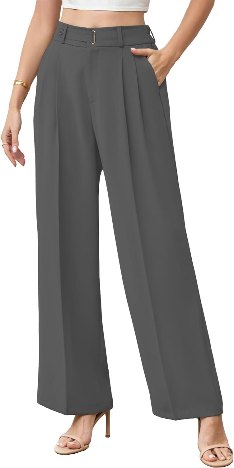 Betusline Women’s Wide Leg Pants Business Casual Straight Office Trousers for Women, X-Small-3X-Large