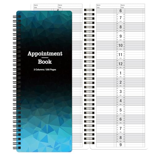 Appointment Book - Undated Salon Appointment Book, 4.5’’ x 11.5’’, Daily ＆ Hourly Schedule Planner with 2 Column ＆ 200 Pages - Black