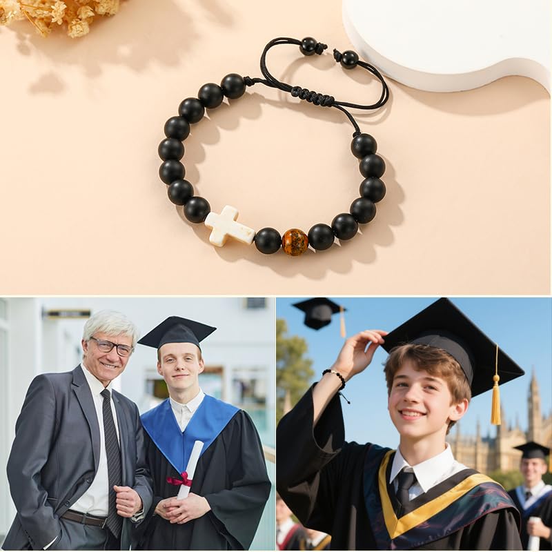 Image of Class of 2026 Graduation Gifts for Girls, Natural Cross Beads Charm Bracelet Middle High Kindergarten Preschool School Gifts Jewelry for Her