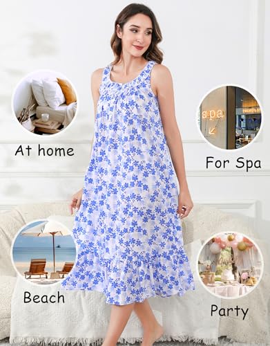 Image of IZZY + TOBY 100% Cotton Nightgowns for Women Soft Ladies Gowns Sleepwear Long Sleeveless Nightgown