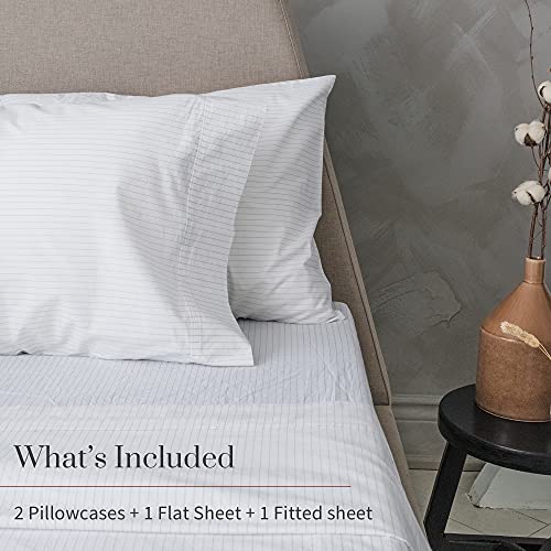 Everspread 100% Cotton Bed Sheets. King Size - Pinstripe. 4 Piece Sheet Set. Soft Washed Percale. Natural Long Staple Cotton Cool & Breathable Bedding Deep Pocket Fits Mattress Up To 18 Inches #TOP1