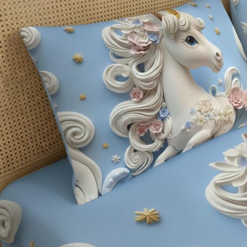 Image of 7D Fairy Tale Collection Double Bedsheet 90x100 inch with 2 Pillow Covers | Good Stitching, Soft Fabric & Vibrant 7D Digital Print for Kids & Couples (Blue)