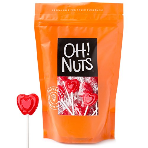 Oh! Nuts Heart Shaped Red Lollipops | Hard Candy Pop Suckers | Cherry Flavored Candy Lollipops | Great for Birthday and Party - 1 LB Bag