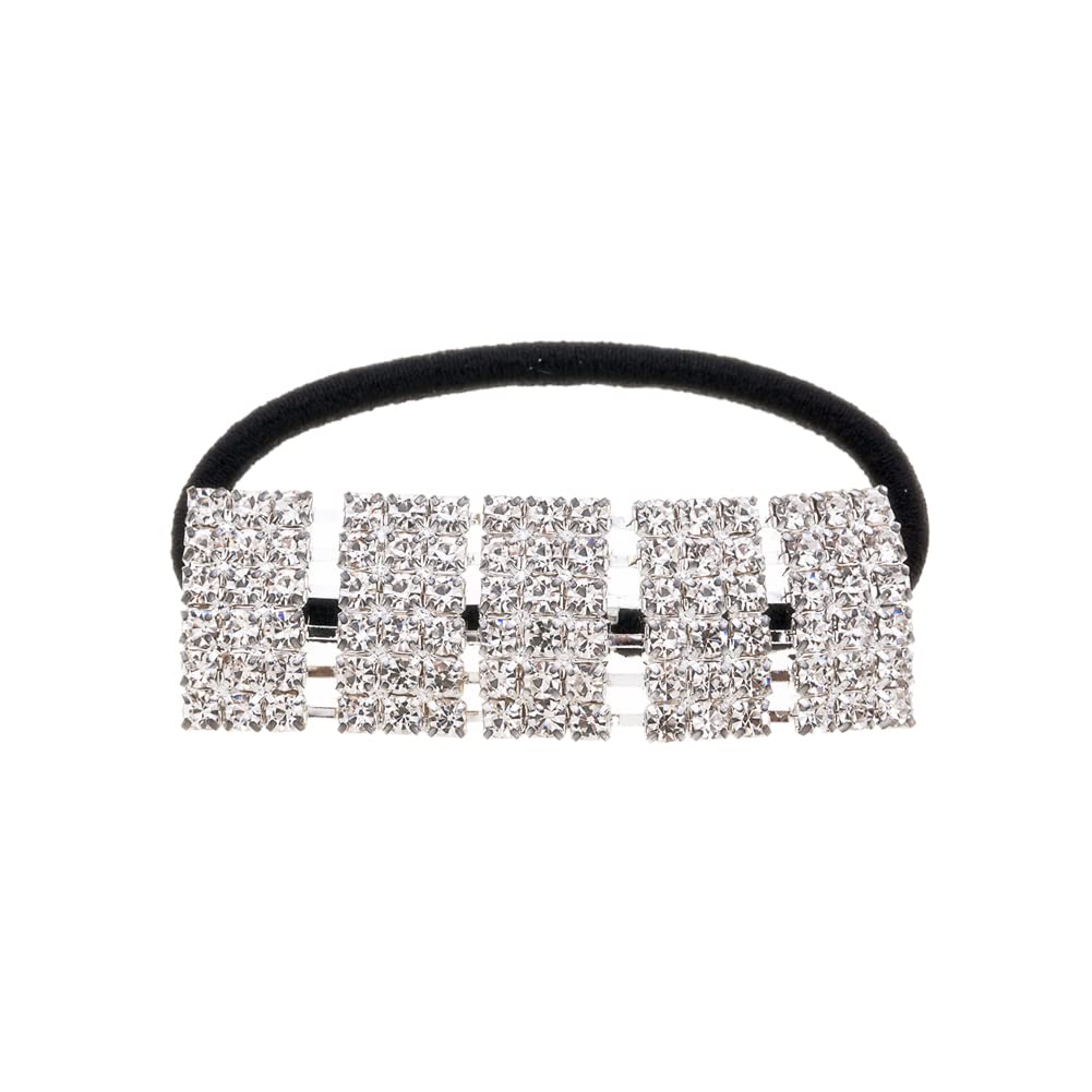 Ruihfas Ponytail Holder Stretchy Elastic Hair Tie Sparkling Crystal Rhinestone Hair Band Headband Hair Accessories for Women, 1Pcs (Silver Style)