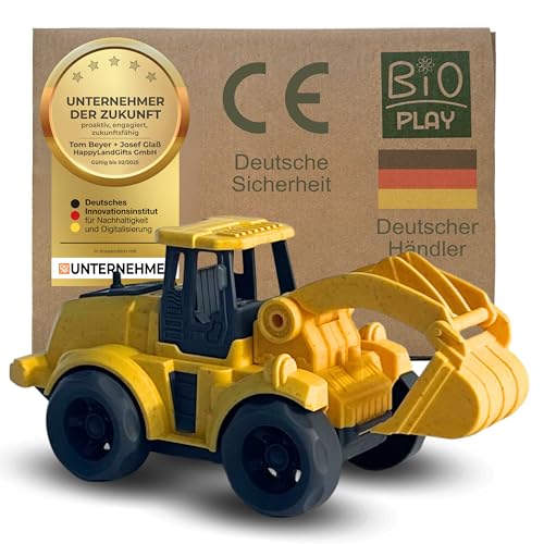 BIOPLAY® Kinder Bagger Spielzeug ab 2 Jahre | Bio Kunststoff | Bewegliche Baggerschaufel | Nachhaltiges Spielzeug ab 18 Monate für Jungen und Mädchen | Indoor und Outdoor | Baustellenfahrzeug