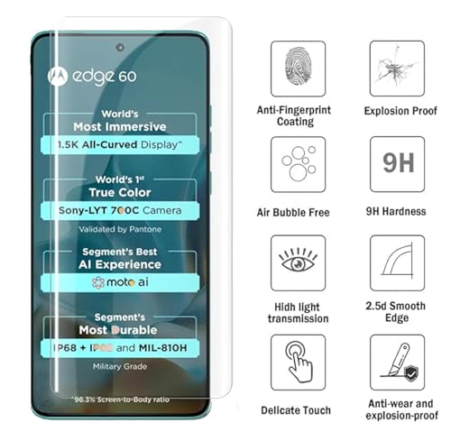 Image of FabeKee UV Tempered Glass Screen Protector Guard Compatible For Motorola Edge 60 5G / Moto Edge 60 Pro 5G (6.7 Inch, Pack of 1) Full Adhesive UV Curved Case Friendly HD Clarity