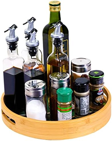 12 Inch Lazy Susan Organizer, Bamboo Lazy Susan Turntable for Cabinet, Durable and Noiseless Turntable Organizer