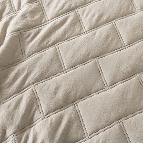 Palassio Beige Quilt Queen Size Bedding Sets With Pillow Shams, Lightweight Soft Bedspread Coverlet, Quilted Thin Blanket Comforter Bed Cover For All Season Spring Summer, 3 Pieces, 90X90 Inches #TOP4