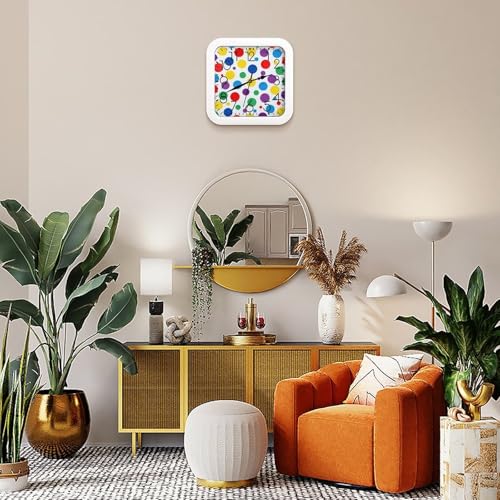 Horloge murale à pois colorés carrée et rétro pour décorer la maison - 8