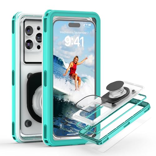 Waterproof Phone Pouch Case 7.5" IPX8 Universal Fit (Cyan)
