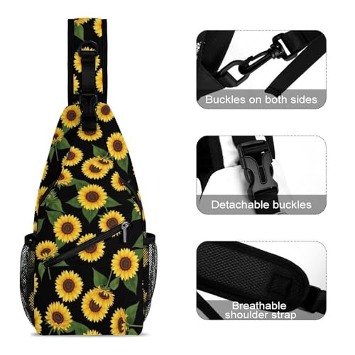 Multipurpose Shoulder Sling Floral Sunflower Women Men Unisex, Durable Polyester Daypack Gym Running Shopping Daily Use3