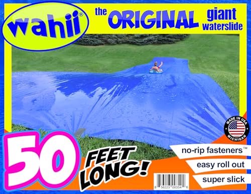 Wahii WATERSLIDE - The Original Giant Backyard Family Water Slide 50 x 10 • Adult and Teen Super Slip and Slide. Giant Blue Water Slide. (50 FEET)