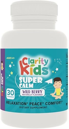 Clarity Kids Super Calm Vitamina masticable de magnesio para niños, enfoque cómodo y relajación, suplemento calmante totalmente natural con