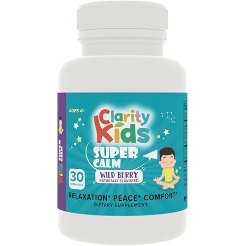 Clarity Kids Super Calm | Magnesium Chewable Vitamin for Children Comfort Focus and Relaxation | All Natural Calm Supplement with L-Theanine | USA Made | 30 Piece