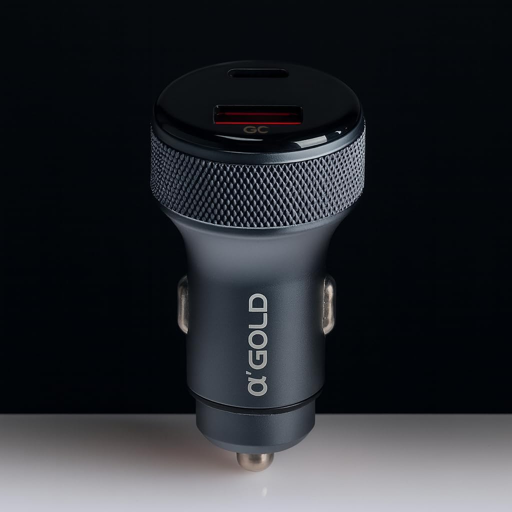 Carregador Veicular Turbo 60w, kit com Cabo Premium, Carregamento Ultrarrápido entrada USB 3.0+Tipo C com LED, Portas Inteligentes, Compatível com Android, iPhone e Tablets
