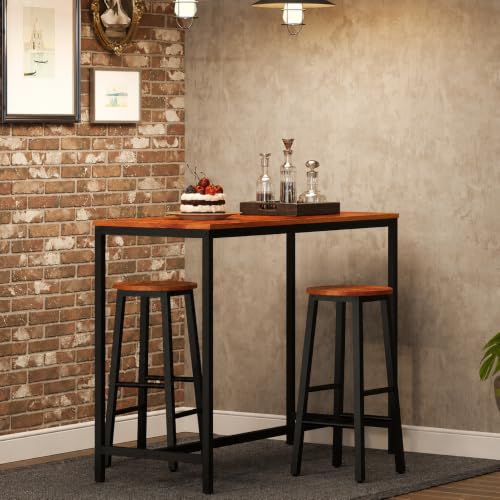 Image of Wooden Bar Stool Set for Kitchen Island, Bar, Dining & Cafe - Heavy Duty Metal Frame | High Stools for Breakfast Counter (Set of 2)