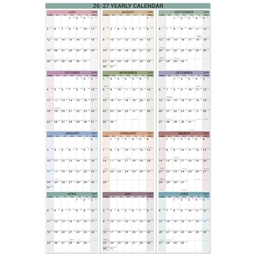 2026-2027 Yearly Wall Calendar - Jul. 2026 to Jun.2027, 34.4" x 22.8" (Open), Wall Calendar 2026-2027 with Round Sticks, Thick Paper, Vertical