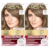 L'Oreal Paris Excellence Crème Permanent Hair Dye, Triple Care Hair Color with Pro-Keratine Complex for 100% Gray Hair Coverage, 6A Light Ash Brown, 1 Kit (Pack of 2)