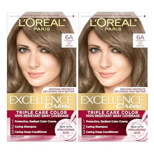 L'Oréal Paris Excellence Créme Permanent Hair Color, 6A Light Ash Brown, 2 COUNT 100% Gray Coverage Hair Dye