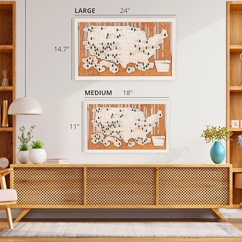 Image of National Parks Map - USA Travel Tracker with Checklist, Pins & Stickers - Adventure Gift for Park Lovers, Couples & Families, Bucket List Wall Art Decor
