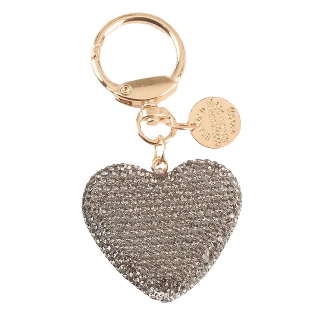 Sxett Women's Gray Multipurpose Rhinestones Love Heart Shaped Keychain Crystals Bag Decoration Car Keyring For Birthday Gifts