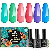 Esmaltes Semipermanentes, Kastiny 9PCS Azul Verde Caramelo Colección Pintauñas Semipermanente con Base, Capa Superior Brillante y Mate, Uñas Gel UV LED