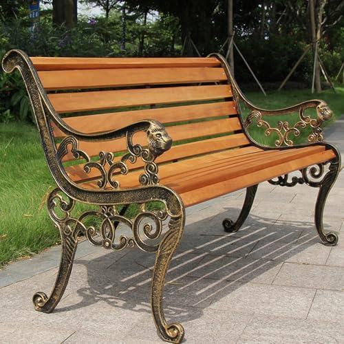 Solid Wood Outdoor Bench with Cast Iron Frames - Comfortable Garden, Park & Patio Seating with Backrest & Armrests for Relaxation & Style