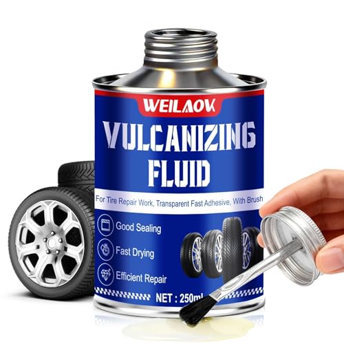 WEILAOK Pegamento Vulcanizante, 250ml Repara Pinchazos Coche, Pegamento Parches Bicicleta con Cepillo, Apto para Reparar Rápidamente Fugas o Grietas en Diversos Neumáticos