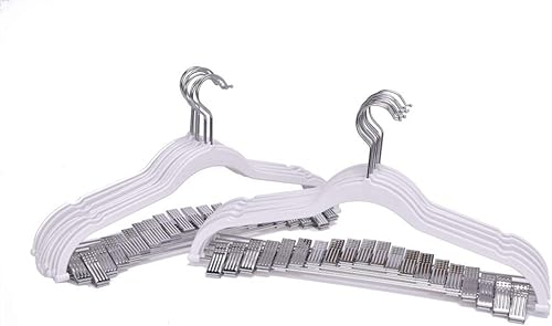 Miniatura 8 de Perchas de plástico de calidad, no aterciopeladas, compactas, delgadas y compactas con clips de metal para faldas, pantalones, blusas, gancho