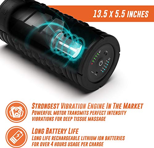 VIBRA Vibrating Foam Roller - Next Generation Electric Foam Roller with 5 Speeds Settings | Includes Carry Case & Vibration Foam Rolling Training (Black)