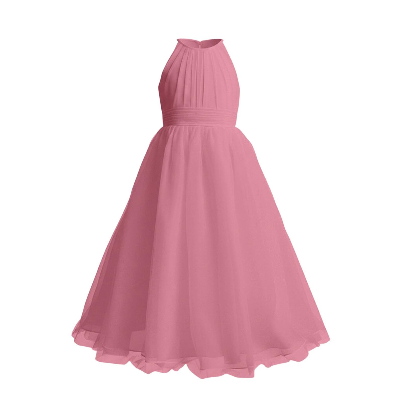 Generisch Kleider MäDchen Festlich - Ärmelloses Chiffon-Sommerkleid für Elegantes Partykleid für 2-13 Jahre bequem atmungsaktiv festlich Rundhalsausschnitt Trägerdesign luftig