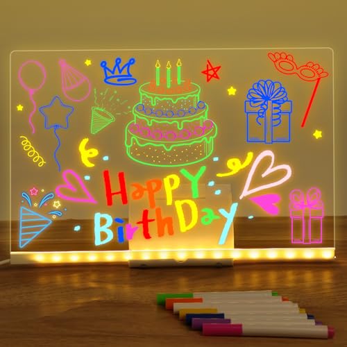 ABOHU Leuchtende LED Zeichenbrett, Acryl Notiztafel mit 7 Farben Stift und Ständer, LED Notiztafel Transparente Acryl Schreibtafel maltafel, Abwischbar, Notizblock, Memo, für Büro Schule Haus Cafe