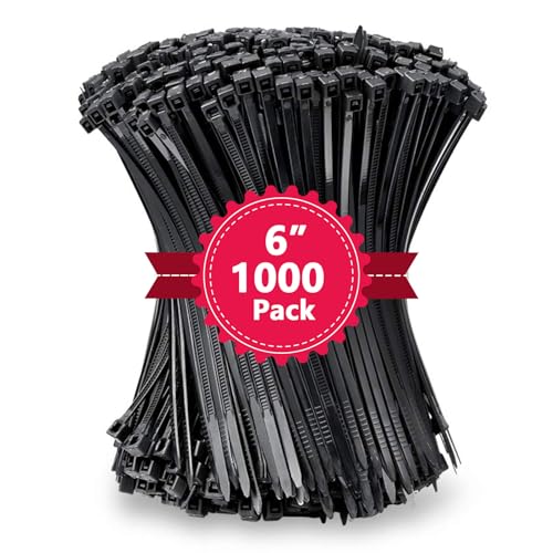 1000Pcs Black Zip Ties 6 Inch Bulk Small Cable Ties 6 In Heavy Duty Outdoor 40lbs Mini Nylon Wire Ties 1000 Pack Plastic Zip Tie Wraps Zipties