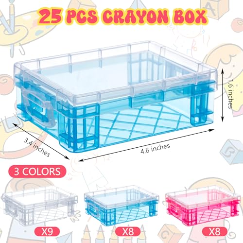 Image of Suzile 25 Pcs Bulk Plastic Crayon Boxes Pencil Case for Class,Colorful