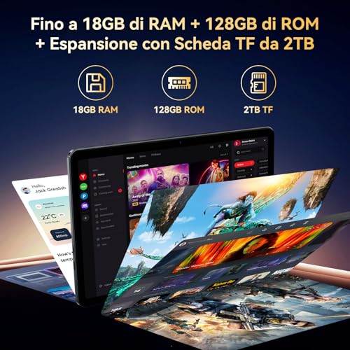 TABWEE Tablet con Tastiera e Penna - 18 GB RAM+ 128GB ROM(2 TB TF), Tablet in Offerta 10 Pollici, Android 15, 6000 mAh, 5MP+2MP, Gemini AI, 5G WIFI, GPS, Face ID, 3.5mm Jack Port (4 Anni Garanzia) - Immagine 3