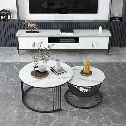 Image of Round Coffee Table, Modern Minimalist Table, Balcony Coffee Table Side Table Combination, Marble Small Round Table and Rock Board Small (3T-2)