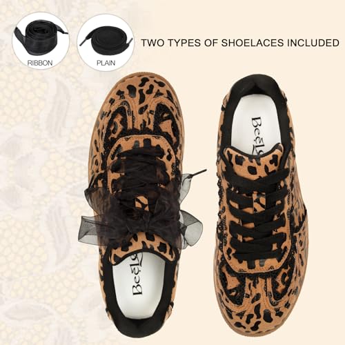 Image of Casual Sneakers for Women Lace Detail Elegant Ribbon Lace-Up Fashion Sneakers with Leather Upper Memory Foam Insole and Trendy Casual Shoes for Women