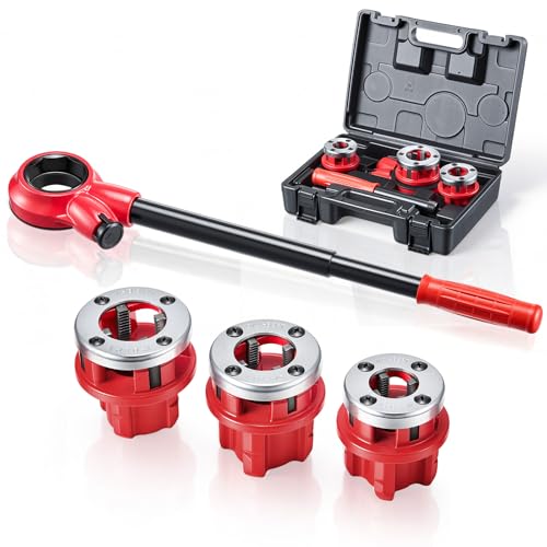 VEVOR Coffret Filières de Plombier, 3 Filières 1/2, 3/4, 1 pouce BSPT, Kit de Filetage de Tuyau à Cliquet Manuel pour Installation et Réparation Tuyaux...