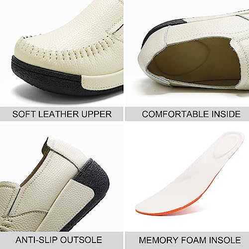 Image of UZB Women's Slip On Loafer Leather Comfort Casual Platform Shoes