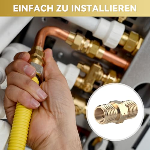 MOKIDO 4 Stück Gasschlauch Verbinder 1/4’’ AG Links Messing Doppelnippel – Gasanschluss Adapter, Schnellkupplung, Gasschlauch Adapter für Propan, Gaskocher, Solaranlagen