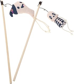 POPETPOP Halloween Cat Wand Toys 2pcs Ghost Skeleton Cat Teaser Stick Interactive Cat Teaser Toy Cat Catcher Teaser Stick
