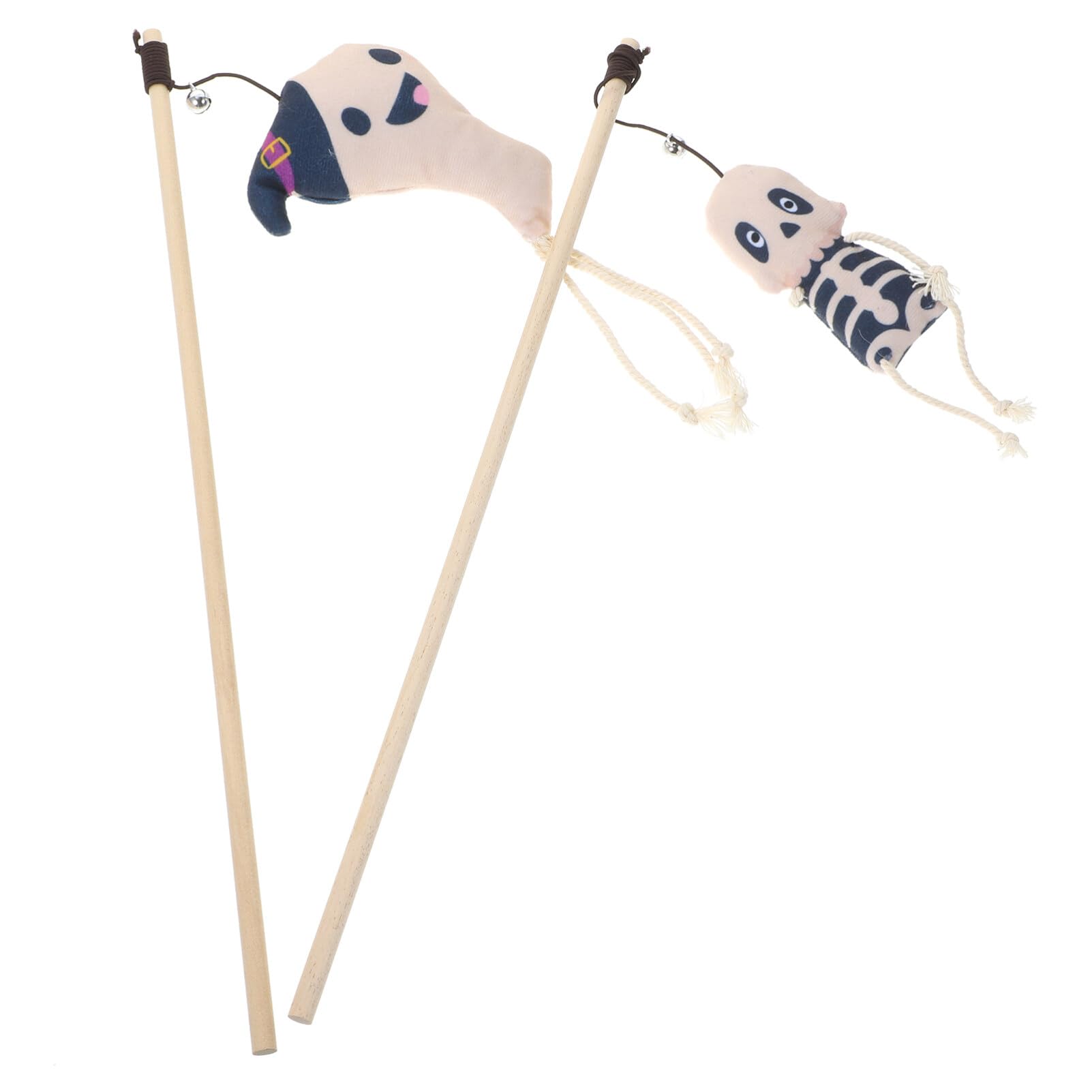 POPETPOP Toys Ghost Cat Wand 2pcs Halloween Cat Teaser Wand Wooden Cat Teasing Stick with Plush Ghost Skull Attachment Interactive Cat Catcher Toy for Kitten Skull Cat Teaser Wand Cat Toys