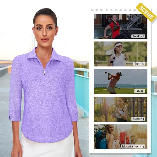 Image of Cucuchy Style Womens Golf Shirt 3 /4 Sleeve Quarter Zip Workout Tennis Tops Quick Dry UPF 50+ Shirts