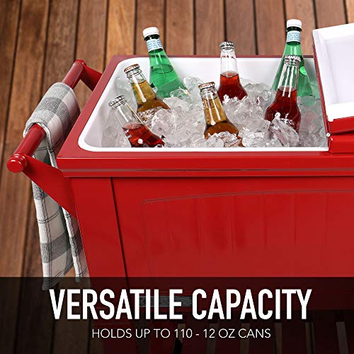 Permasteel PS-203F1-RED-AM 80 Quart Portable Rolling Patio Cooler, Red